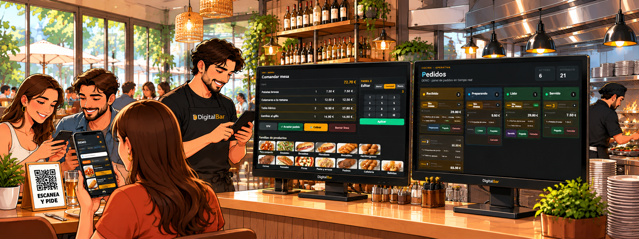 Digital Bar conecta clientes, camareros, TPV, pedidos, barra y cocina en tiempo real